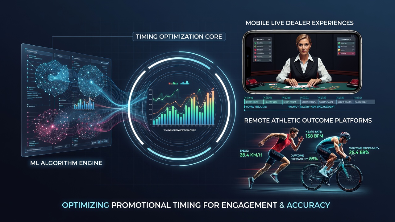 Machine learning dashboard displaying real-time promotional timing data for mobile live dealer sessions and sports prediction platforms