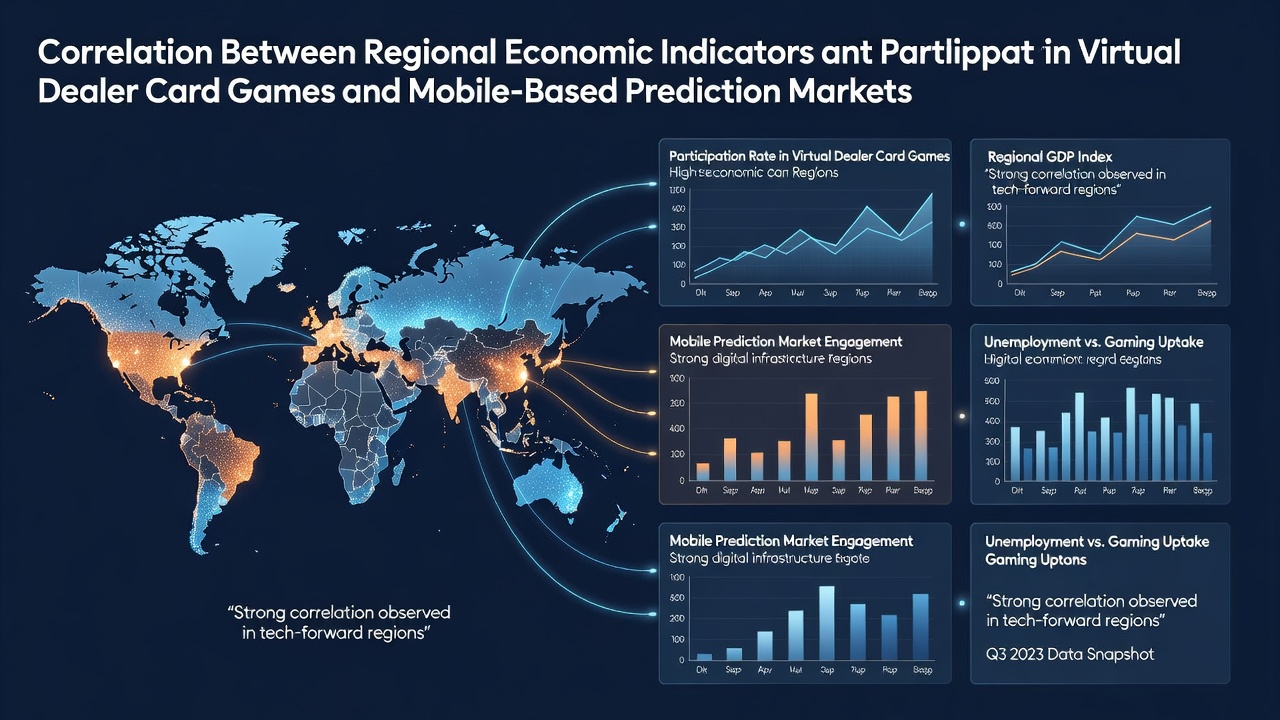 Regional map overlay showing economic data points alongside virtual gaming participation metrics across multiple states and provinces