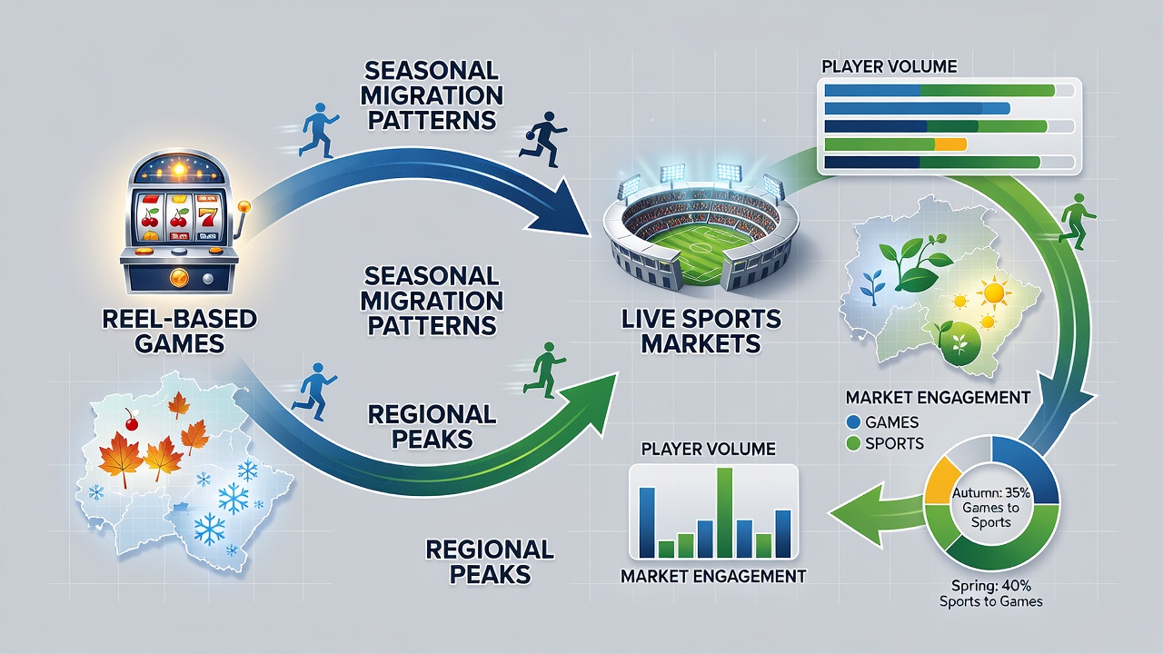 Dashboard analytics illustrating player activity shifts between slot reels and live sports interfaces