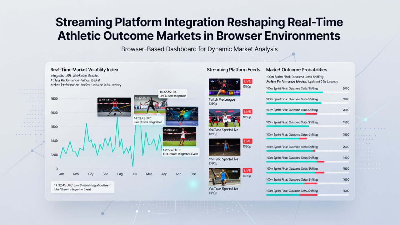 Detailed view of real-time athletic data streams merged with outcome market interfaces in a browser window